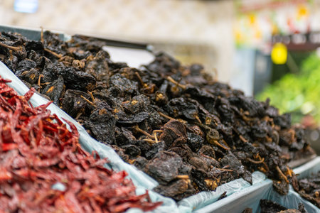 Dried Chipotle Pepper Pile at Marketの写真素材