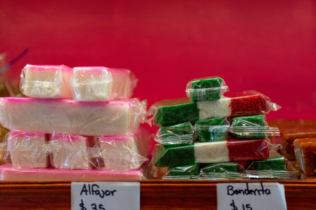 Stacked Traditional Mexican Alfajor and Banderita desserts. Dessert Arrangementの写真素材