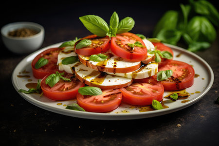 Italian Delight: Caprese Salad with Tomato, Mozzarella, and a Balsamic Olive Oil Dressingの素材