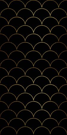 Luxury fish scale seamless pattern. Golden sea wave texture on black background. Print for textile, wallpaper, wrapping.の写真素材