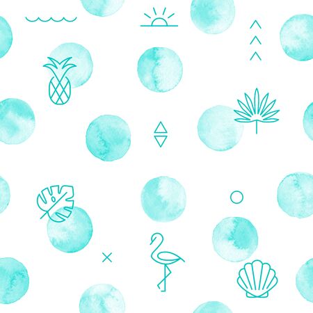 Seamless polka dot pattern with summer geometric elements isolated on white background.の写真素材