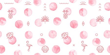 Seamless polka dot pattern with summer geometric elements isolated on white background.の写真素材