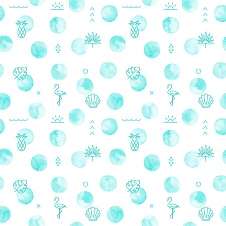 Seamless polka dot pattern with summer geometric elements isolated on white background.の写真素材