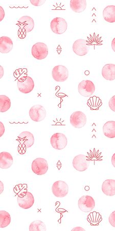Seamless polka dot pattern with summer geometric elements isolated on white background.の写真素材