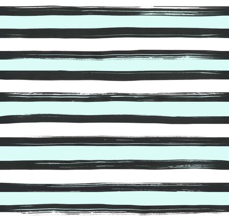 Turquoise horizontal seamles striped pattern. Hand drawn grunge watercolor stripes.の写真素材