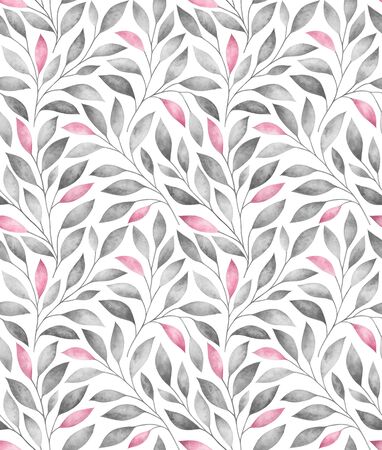 Seamless pattern with stylized tree branches. Watercolor hand drawn illustration.の写真素材