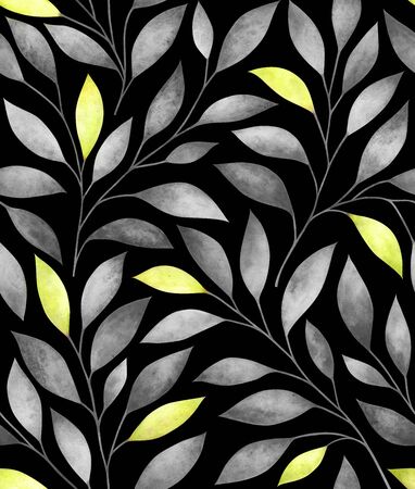 Seamless pattern with stylized tree branches. Watercolor hand drawn illustration.の写真素材