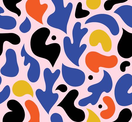 Hand drawn contemporary art collage with multicolor abstract shapes. Vector seamless pattern with modern Scandinavian cut out elements.のイラスト素材