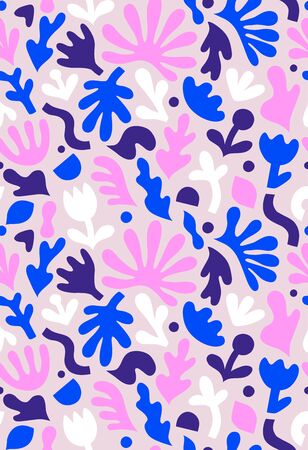 Hand drawn contemporary art collage with abstract floral shapes. Vector seamless pattern with modern Scandinavian cut out elements. EPS 10のイラスト素材