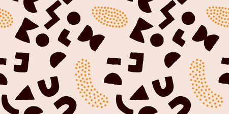 Colorful seamless pattern with bold geometric shapes and dots. Vector abstract background with...