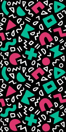 Colorful seamless pattern with bold geometric shapes and brushstrokes. Vector abstract background with modern Scandinavian cut out elements.のイラスト素材