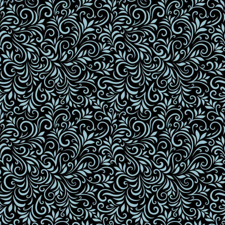 Vector seamless pattern with leaves and curls. Monochrome abstract floral background.のイラスト素材