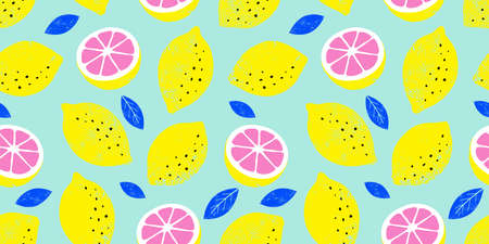 Lemon colorful seamless pattern. Trendy summer background. Vector bright print for fabric or...
