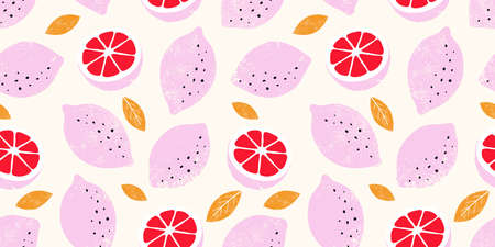 Lemon colorful seamless pattern. Trendy summer background. Vector bright print for fabric or...