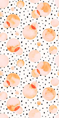 Watercolor bubbles seamless pattern. Abstract background with circles and small hand drawn dots.の写真素材