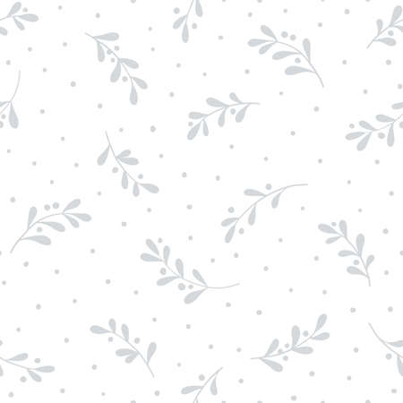 Christmas background with tree branches and snowflakes. Vector seamless pattern with mistletoe.のイラスト素材