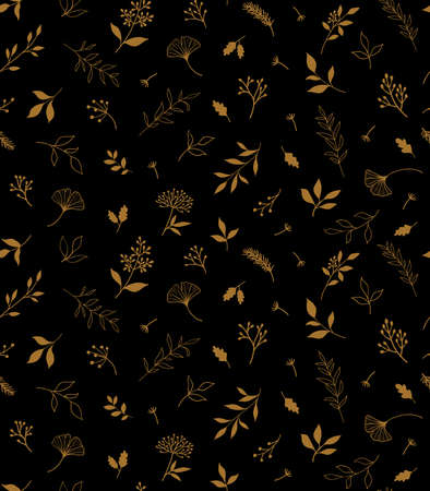 Elegant seamless pattern with plants and herbs. Hand drawn vector illustration.のイラスト素材