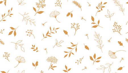 Elegant seamless pattern with plants and herbs. Hand drawn vector illustration.のイラスト素材