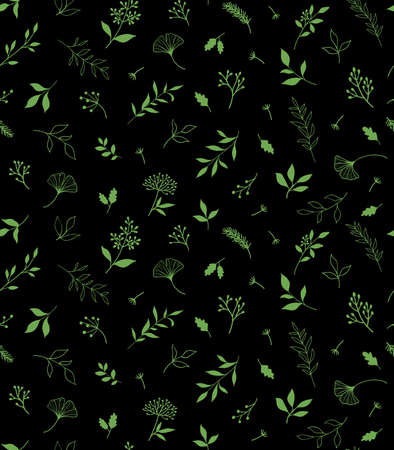 Elegant seamless pattern with plants and herbs. Hand drawn vector illustration. EPS 10のイラスト素材