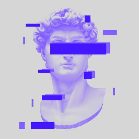 Vector Michelangelo's David bust. Aesthetic contemporary art collage. Vaporwave style poster...