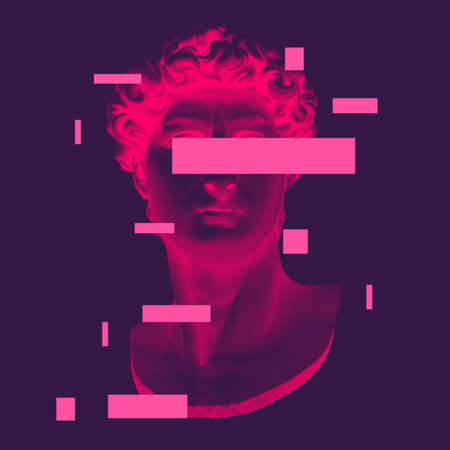 Vector Michelangelo's David bust. Aesthetic contemporary art collage. Vaporwave style poster...