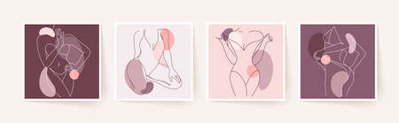 Abstract minimalistic female bodies. Modern single line art. Woman beauty fashion concept, minimalistic style. Vector illustration, EPS 10.のイラスト素材