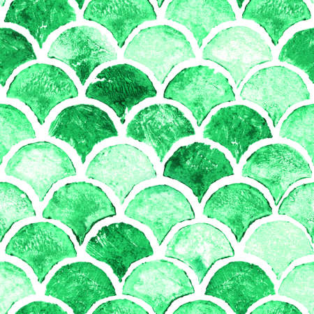 Green sea wave geometric texture. Fish scale seamless pattern. Print for textile, wallpaper,...
