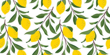 Lemon seamless pattern. Trendy summer background. Bright print for fabric or wallpaper.のイラスト素材