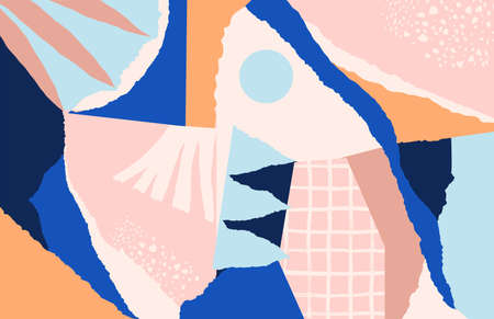 Modern trendy collage with cut out elements. Colorful abstract background. Fashionable hand drawn...