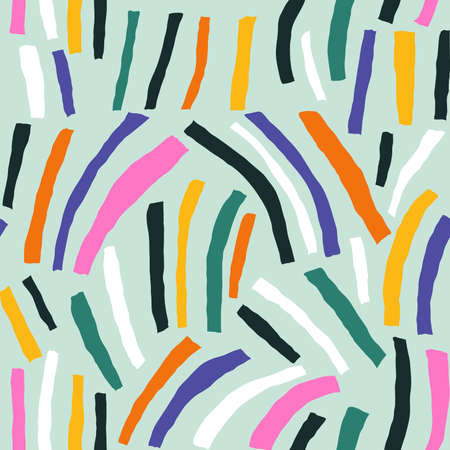 Hand drawn contemporary art collage with multicolor stripes. Modern vector seamless pattern with cut out elements.のイラスト素材