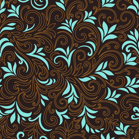 Elegant seamless pattern with leaves and curls. Luxury floral background. Vector illustration, EPS 10.のイラスト素材