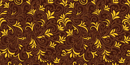 Elegant seamless pattern with leaves and curls. Luxury floral background.のイラスト素材