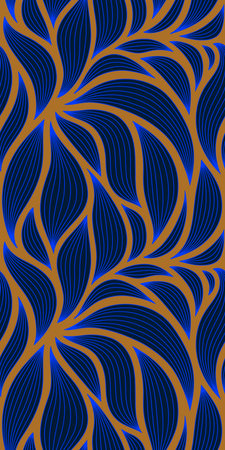 Luxury seamless floral pattern with striped leaves. Elegant abstract background in minimalistic linear style. Trendy line art design element. vector illustration.のイラスト素材