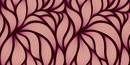 Luxury seamless floral pattern with striped leaves. Elegant abstract background in minimalistic linear style. Trendy line art design element. vector illustration.のイラスト素材