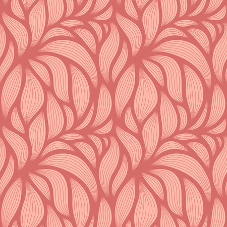 Luxury seamless floral pattern with striped leaves. Elegant abstract background in minimalistic linear style. Trendy line art design element. vector illustration.のイラスト素材