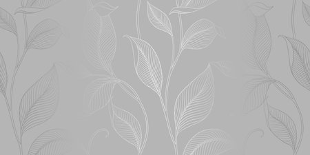 Luxury seamless pattern with striped leaves. Elegant floral background in minimalistic linear style. Trendy line art design element. vector illustration.のイラスト素材