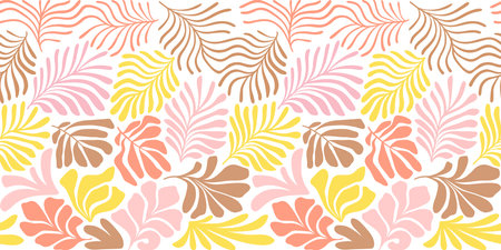 Modern abstract background with tropical palm leaves in Matisse style. Vector seamless pattern with Scandinavian cut out elements. Hand drawn contemporary art collage.のイラスト素材