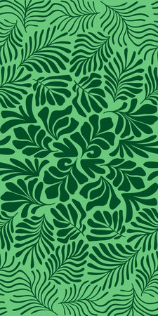 Modern abstract background with tropical palm leaves in Matisse style. Vector seamless pattern with Scandinavian cut out elements. Hand drawn contemporary art collage.のイラスト素材