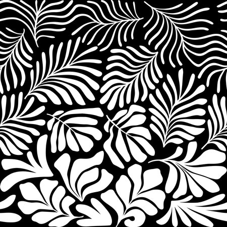 Modern abstract background with tropical palm leaves in Matisse style. Vector seamless pattern with Scandinavian cut out elements. Hand drawn contemporary art collage.のイラスト素材