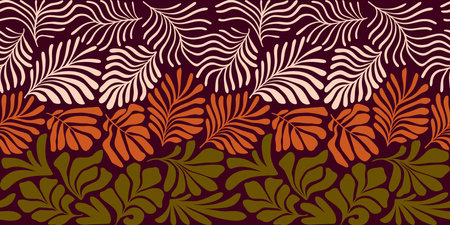 Modern abstract background with tropical palm leaves in Matisse style. Vector seamless pattern with Scandinavian cut out elements. Hand drawn contemporary art collage.のイラスト素材