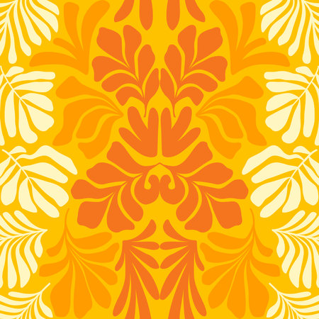 Modern abstract background with tropical palm leaves in Matisse style. Vector seamless pattern with Scandinavian cut out elements. Hand drawn contemporary art collage.のイラスト素材