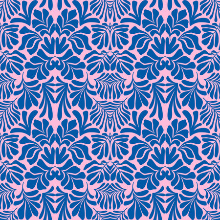 Modern abstract background with tropical palm leaves in Matisse style. Vector seamless pattern with Scandinavian cut out elements. Hand drawn contemporary art collage.のイラスト素材