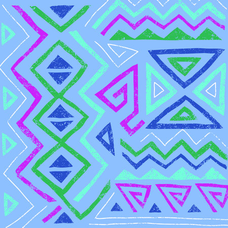 African ethnic seamless pattern in tribal style. Trendy abstract geometric background with grunge texture. Unique design elements for textile, banner, cover, wallpaper, wrappingのイラスト素材