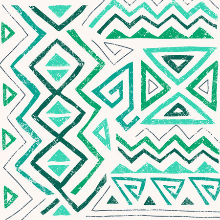 African ethnic seamless pattern in tribal style. Trendy abstract geometric background with grunge texture. Unique design elements for textile, banner, cover, wallpaper, wrappingのイラスト素材