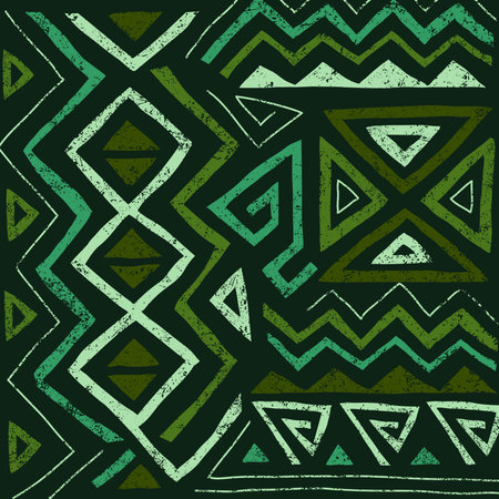 African ethnic seamless pattern in tribal style. Trendy abstract geometric background with grunge texture. Unique design elements for textile, banner, cover, wallpaper, wrappingのイラスト素材
