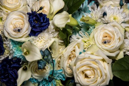 Wedding Bouquet with wedding ringsの写真素材