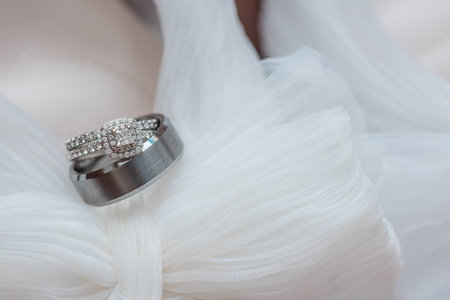 The Brides Chiffon Layered Shoes with Wedding Ringsの写真素材