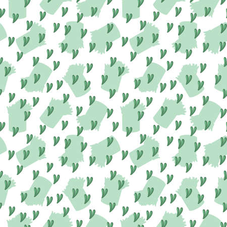 Green succulent repeat pattern with white background, succulent leaves shaped as heart, perfect for seamless pattern as packaging, wrapping paper, background and moreの写真素材