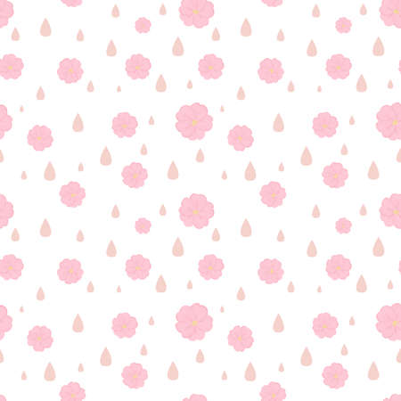 Cherry blossoms with water drops in pink as seamless pattern hand drawn illustrationの写真素材
