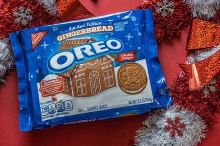 Cumming, Georgia USA - December 19, 2020 Unopened package of limited edition gingerbread cookies...